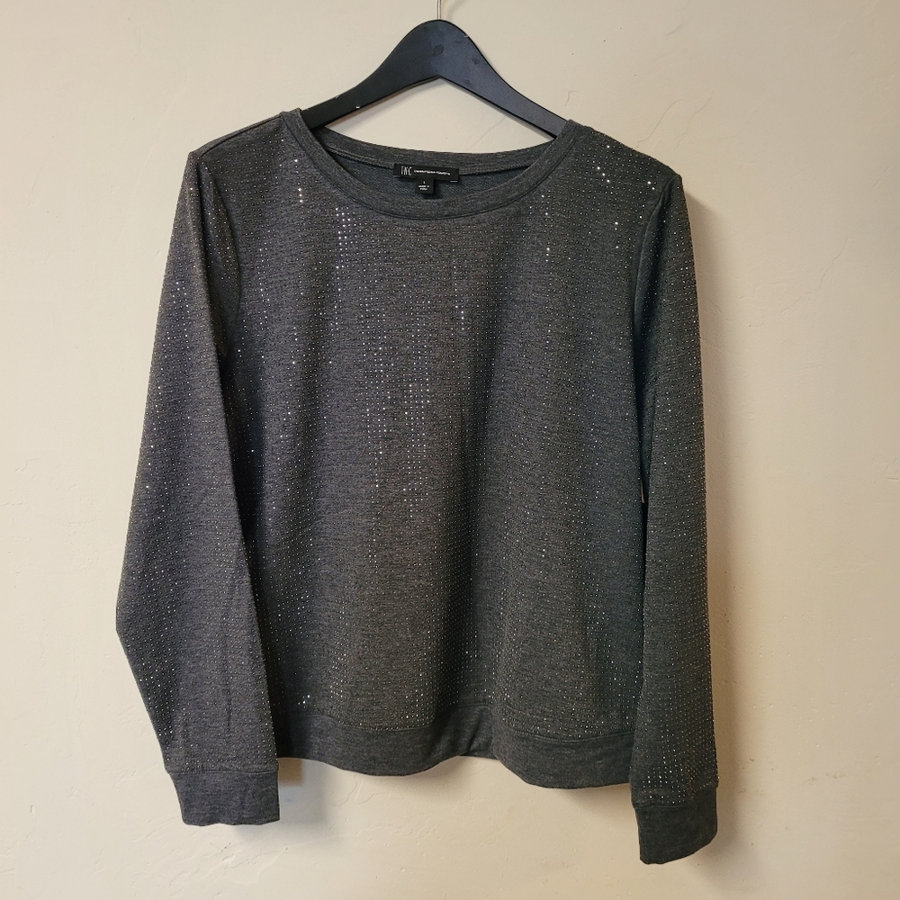 INC long sleeve grey top, size Large with metalic beading
